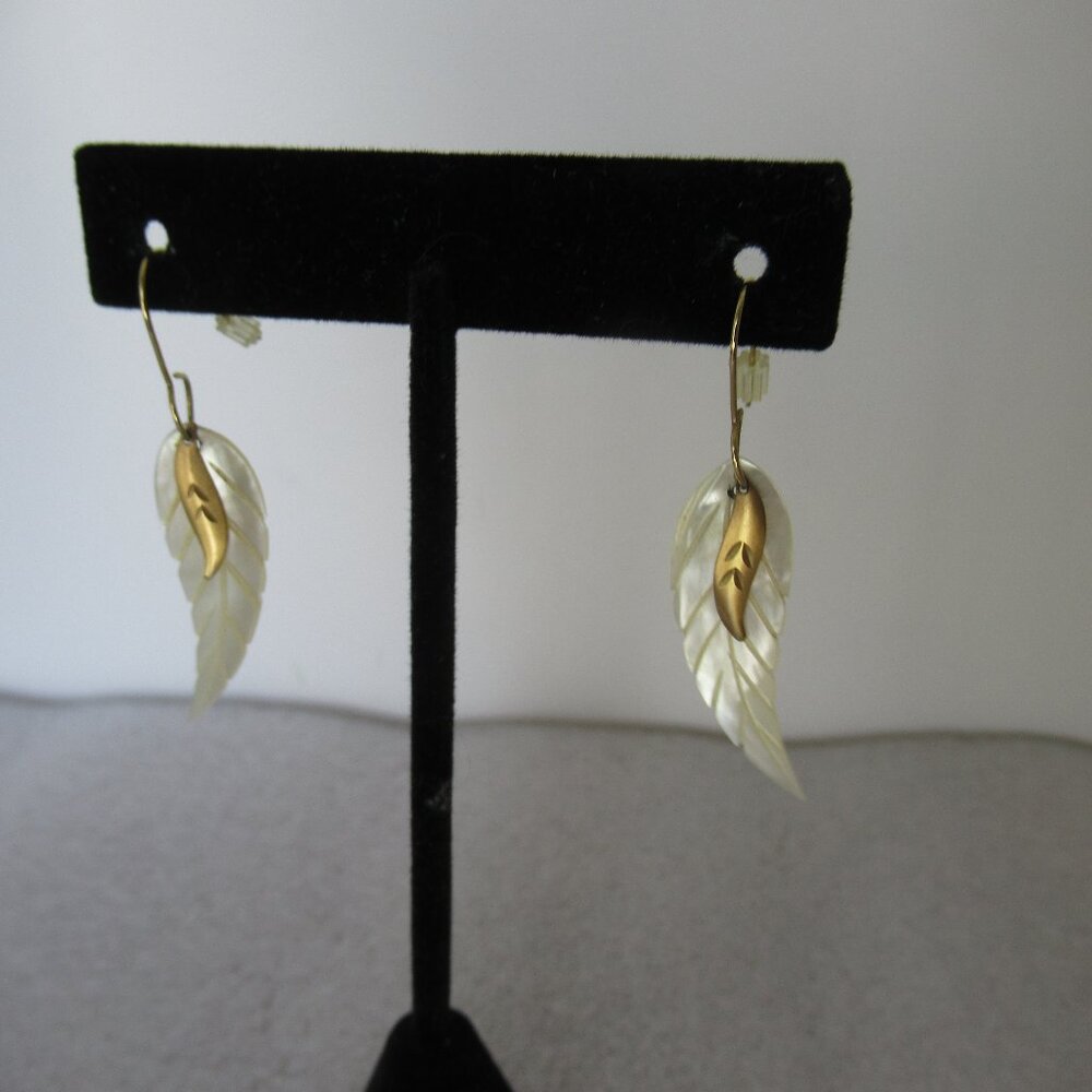 Mother of Pearl Wing Gold Accent Wire Drop Earrings